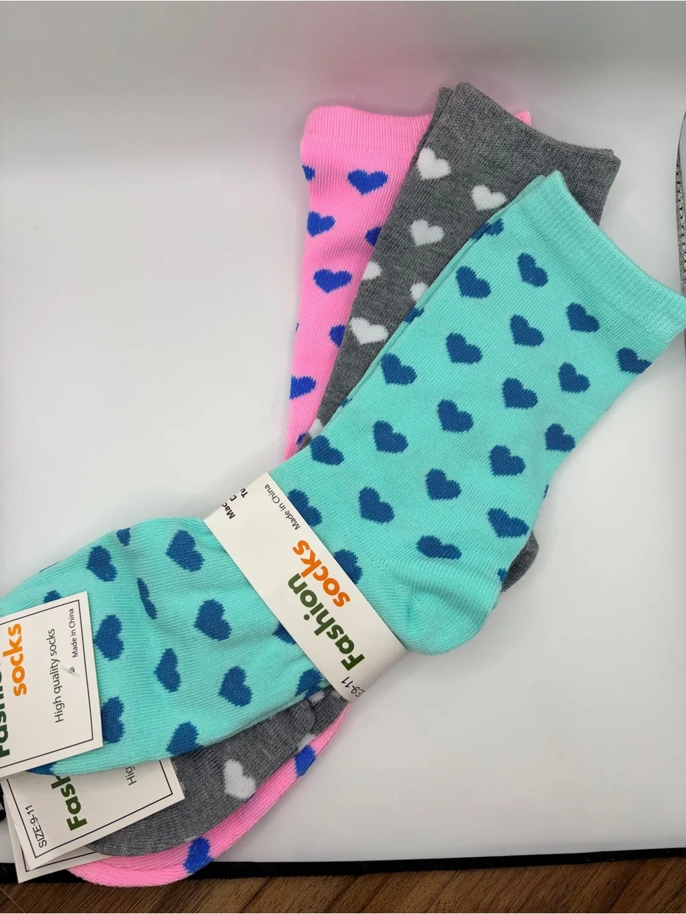Fashion Socks Women’s Heart Pattern Crew Socks - Pink, Gray, Aqua